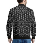 Black Geometric Cube Shape Pattern Print Men's Bomber Jacket