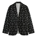 Black Geometric Cube Shape Pattern Print Men's Cotton Blazer