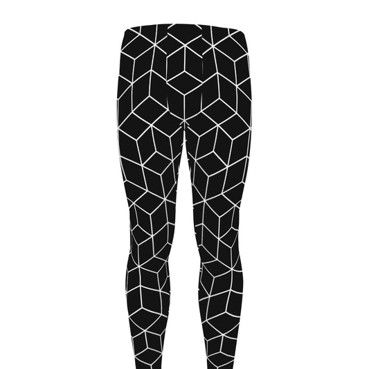 Black Geometric Cube Shape Pattern Print Men's leggings