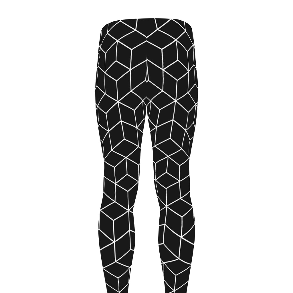 Black Geometric Cube Shape Pattern Print Men's leggings
