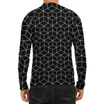 Black Geometric Cube Shape Pattern Print Men's Long Sleeve Rash Guard