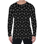 Black Geometric Cube Shape Pattern Print Men's Long Sleeve T-Shirt