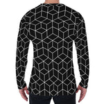 Black Geometric Cube Shape Pattern Print Men's Long Sleeve T-Shirt