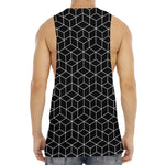 Black Geometric Cube Shape Pattern Print Men's Muscle Tank Top