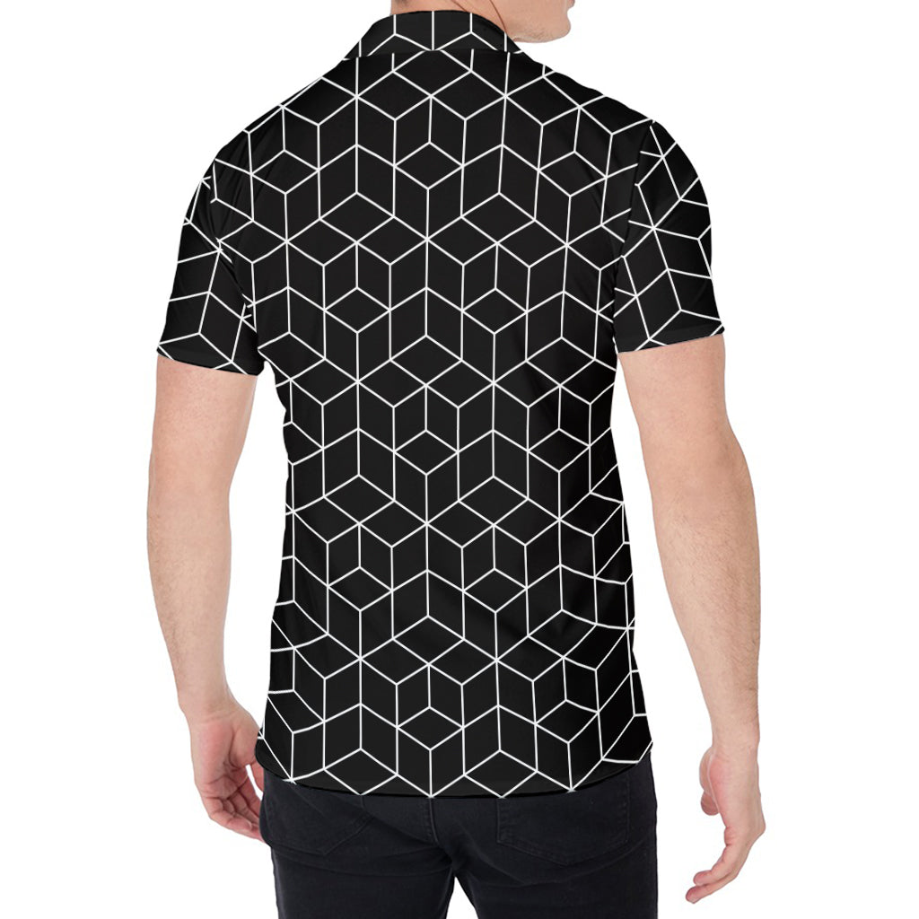 Black Geometric Cube Shape Pattern Print Men's Shirt
