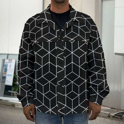 Black Geometric Cube Shape Pattern Print Men's Shirt Jacket
