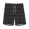 Black Geometric Cube Shape Pattern Print Men's Athletic Shorts