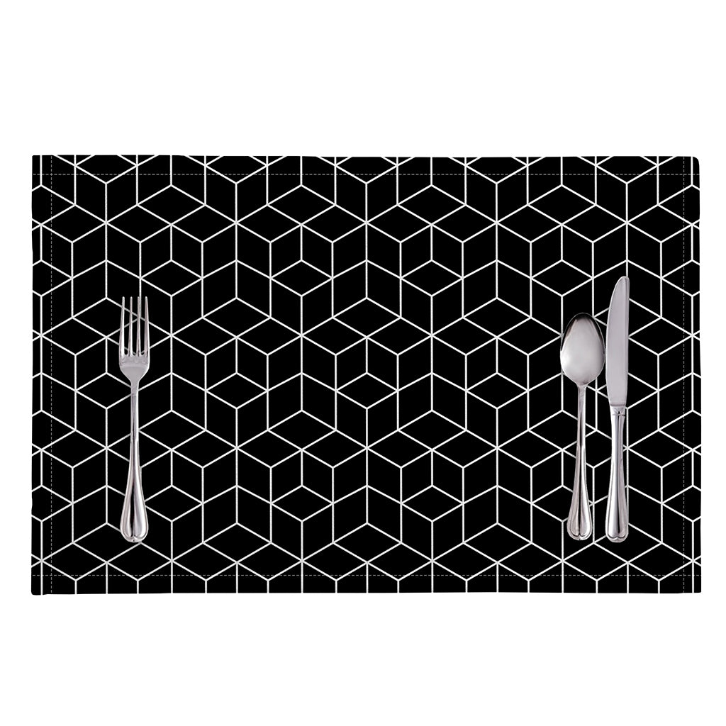 Black Geometric Cube Shape Pattern Print Placemat