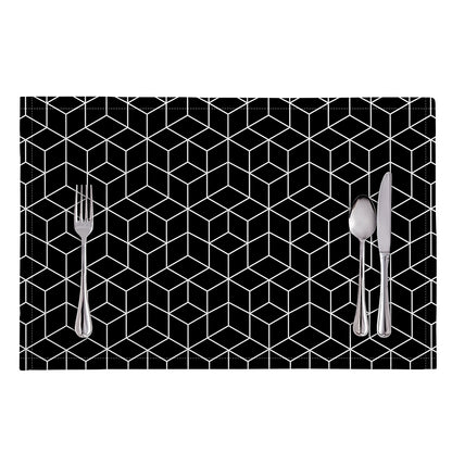Black Geometric Cube Shape Pattern Print Placemat