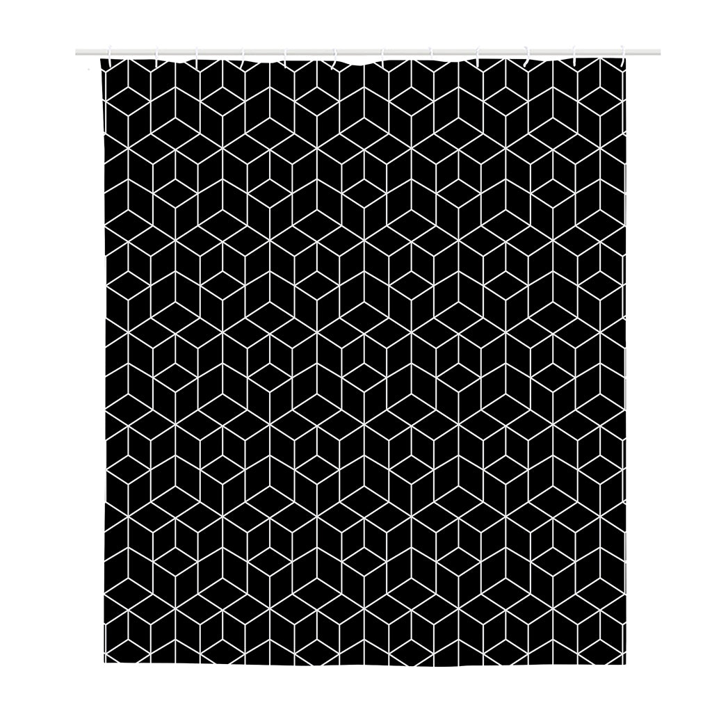 Black Geometric Cube Shape Pattern Print Polyester Shower Curtain