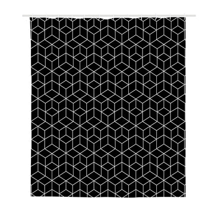Black Geometric Cube Shape Pattern Print Polyester Shower Curtain