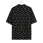 Black Geometric Cube Shape Pattern Print Rayon Hawaiian Shirt