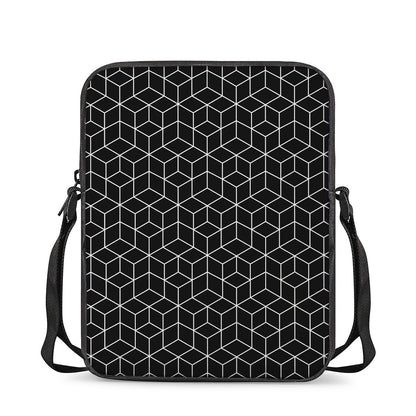Black Geometric Cube Shape Pattern Print Rectangular Crossbody Bag