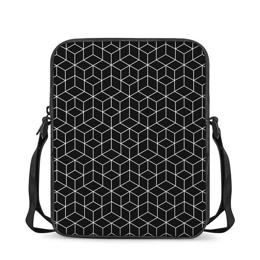 Black Geometric Cube Shape Pattern Print Rectangular Crossbody Bag