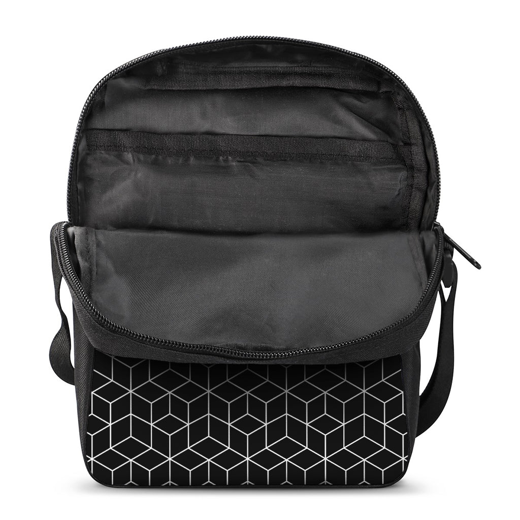 Black Geometric Cube Shape Pattern Print Rectangular Crossbody Bag