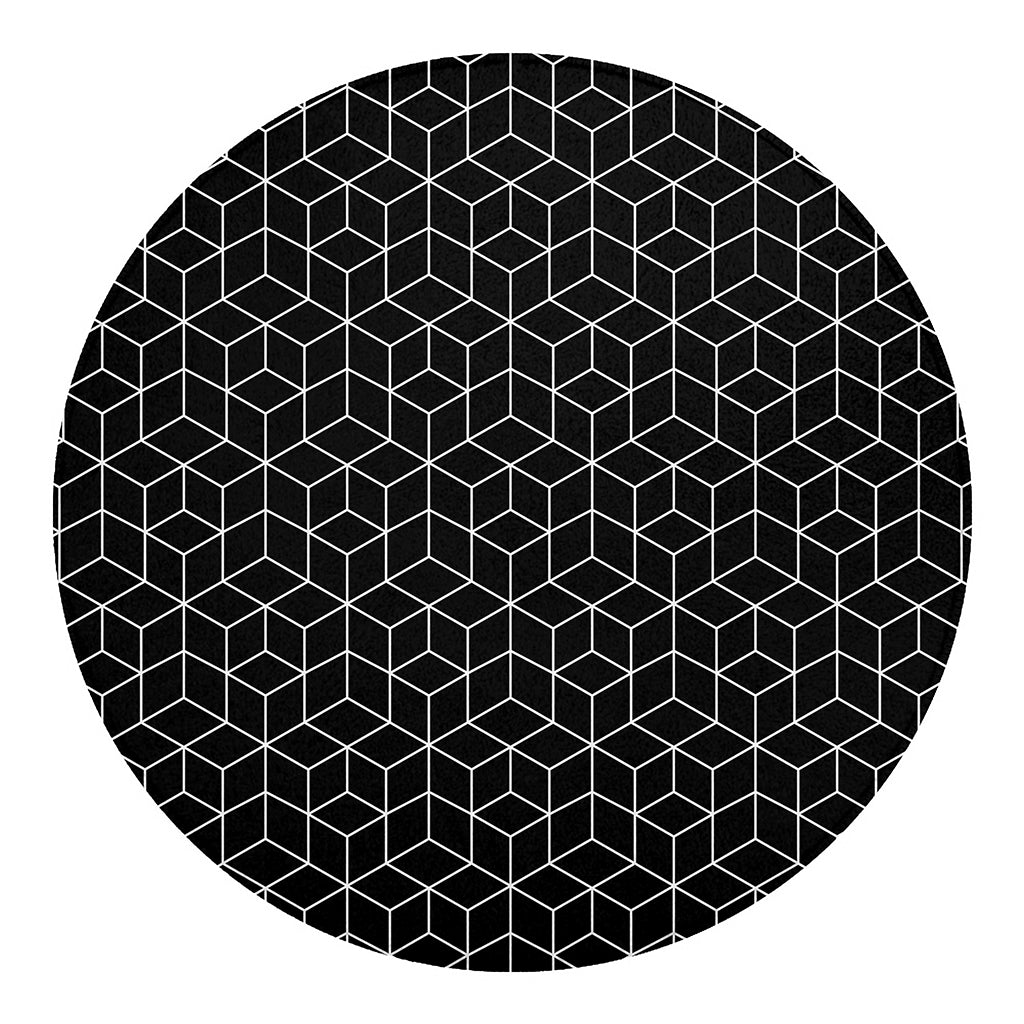 Black Geometric Cube Shape Pattern Print Round Blanket