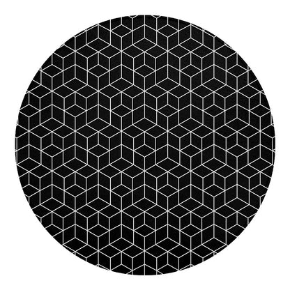 Black Geometric Cube Shape Pattern Print Round Blanket
