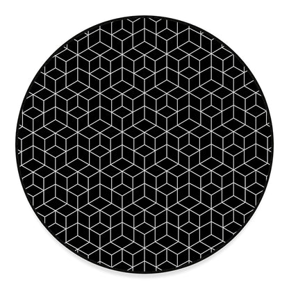 Black Geometric Cube Shape Pattern Print Round Floor Mat