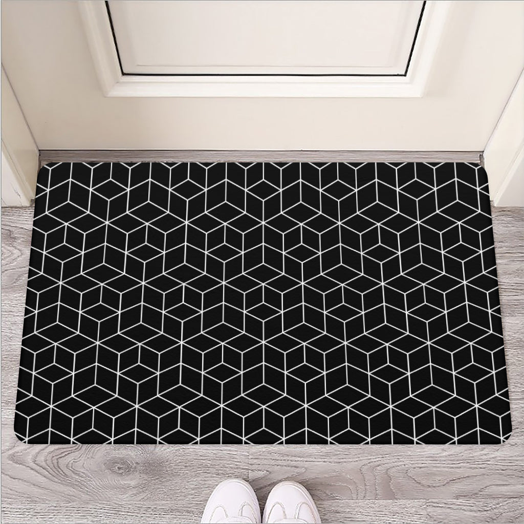 Black Geometric Cube Shape Pattern Print Rubber Doormat