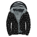 Black Geometric Cube Shape Pattern Print Sherpa Lined Zip Up Hoodie