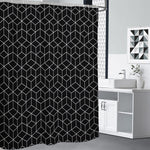Black Geometric Cube Shape Pattern Print Shower Curtain