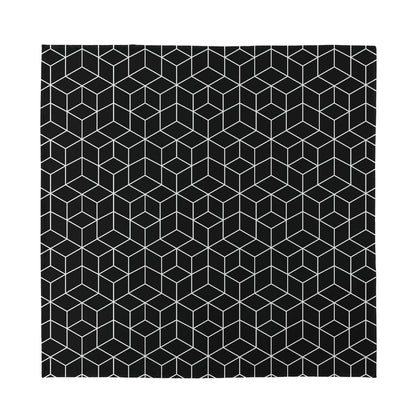 Black Geometric Cube Shape Pattern Print Silk Bandana