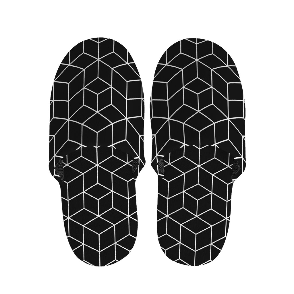Black Geometric Cube Shape Pattern Print Slippers