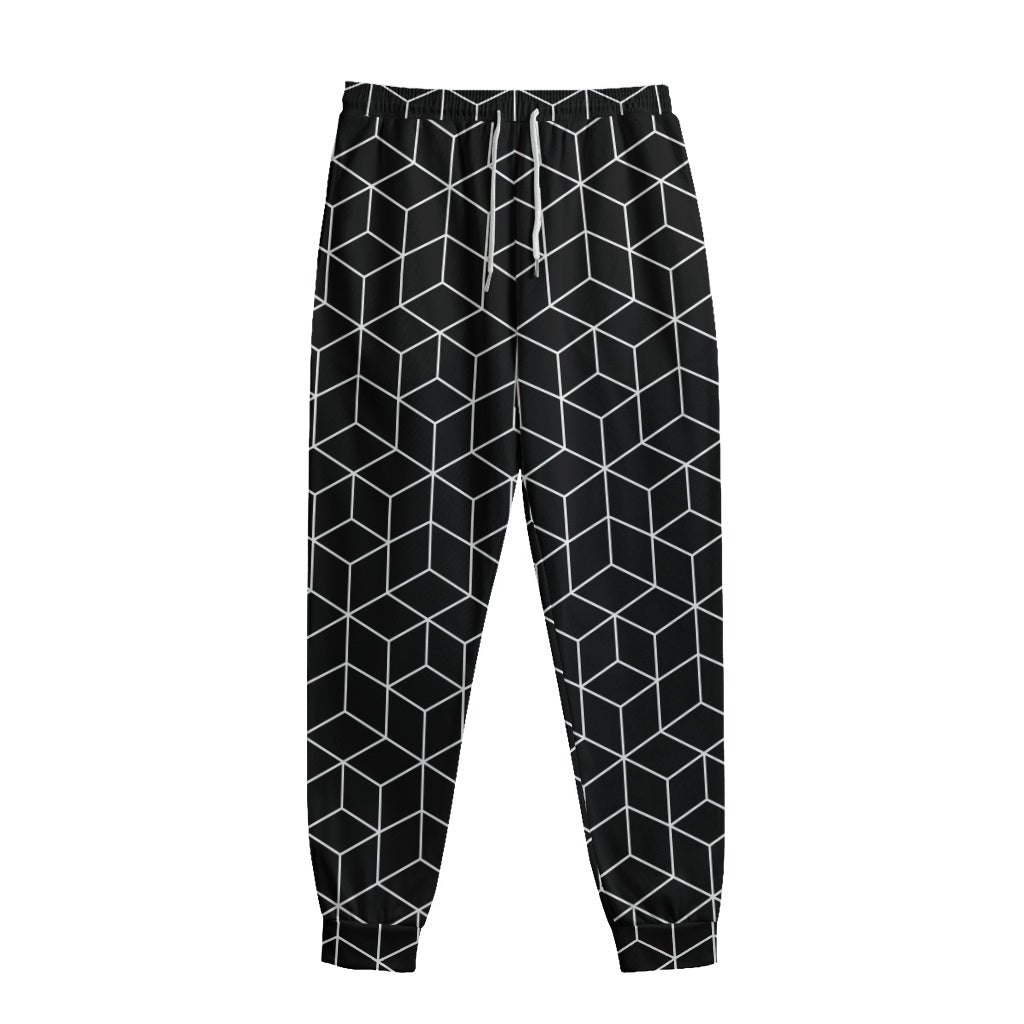 Black Geometric Cube Shape Pattern Print Sweatpants