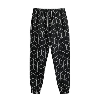 Black Geometric Cube Shape Pattern Print Sweatpants