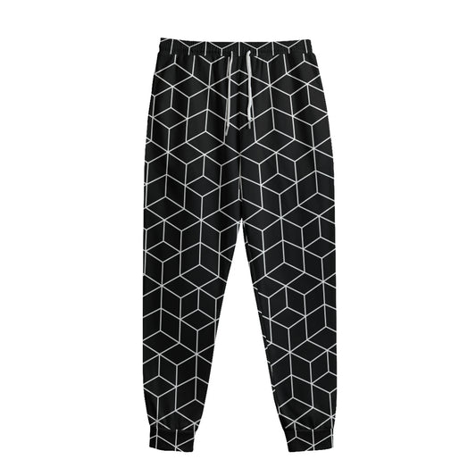 Black Geometric Cube Shape Pattern Print Sweatpants