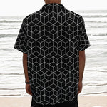 Black Geometric Cube Shape Pattern Print Textured Short Sleeve Shirt