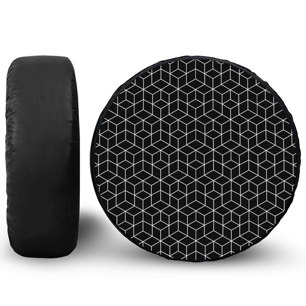 Black Geometric Cube Shape Pattern Print Tire Cover