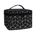 Black Geometric Cube Shape Pattern Print Travel Makeup Bag