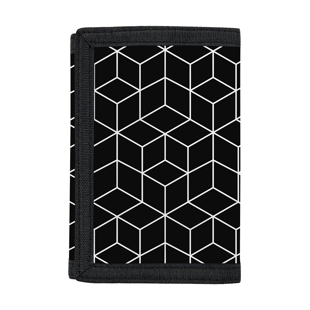Black Geometric Cube Shape Pattern Print Trifold Wallet