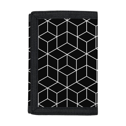 Black Geometric Cube Shape Pattern Print Trifold Wallet