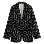 Black Geometric Cube Shape Pattern Print Women's Blazer