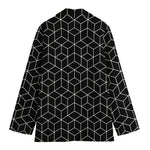 Black Geometric Cube Shape Pattern Print Women's Blazer