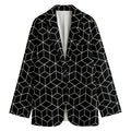 Black Geometric Cube Shape Pattern Print Women's Cotton Blazer