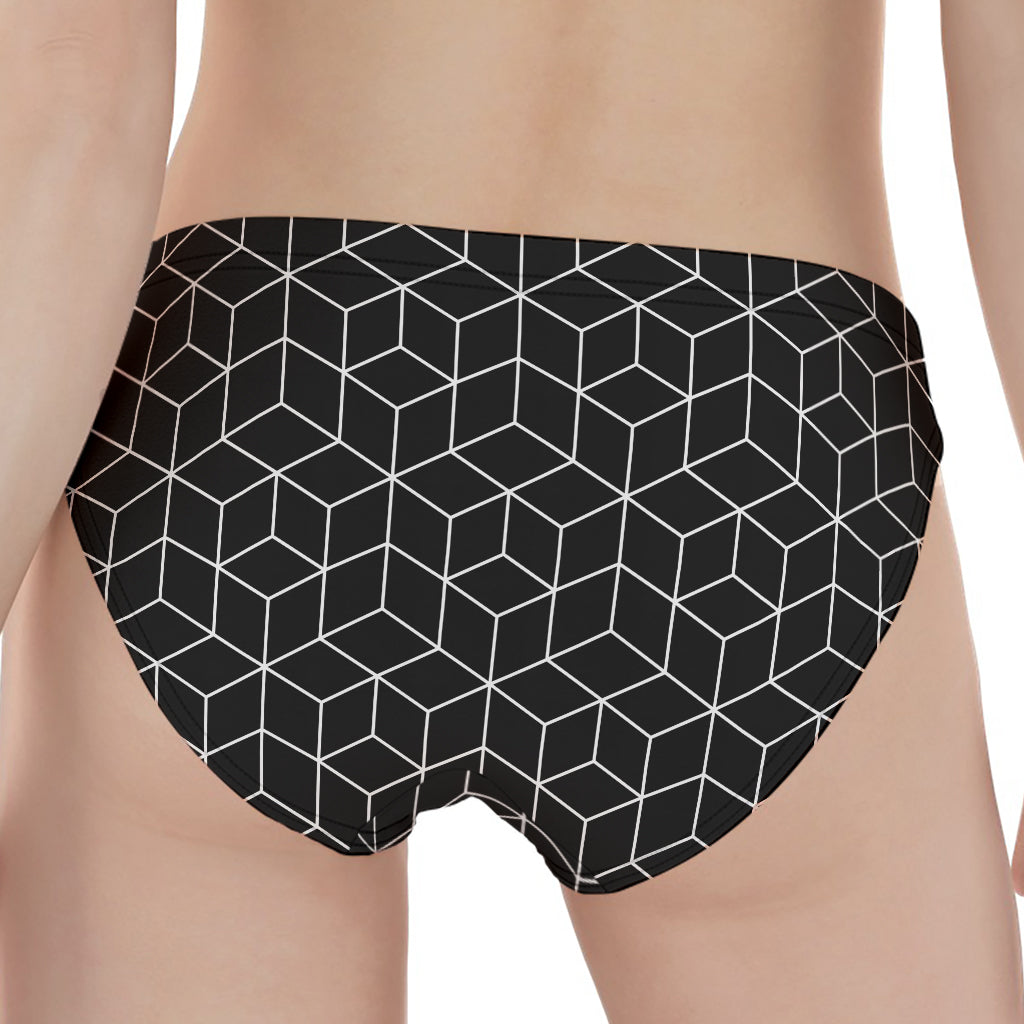 Black Geometric Cube Shape Pattern Print Women's Panties