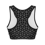 Black Geometric Cube Shape Pattern Print Women's Sports Bra