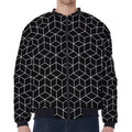 Black Geometric Cube Shape Pattern Print Zip Sleeve Bomber Jacket
