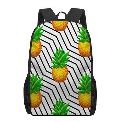 Black Geometric Pineapple Pattern Print 17 Inch Backpack
