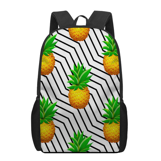 Black Geometric Pineapple Pattern Print 17 Inch Backpack