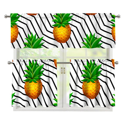 Black Geometric Pineapple Pattern Print 3 Piece Kitchen Curtains