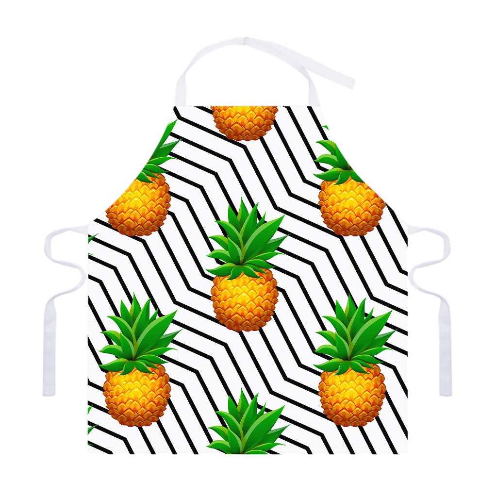 Black Geometric Pineapple Pattern Print Adjustable Apron