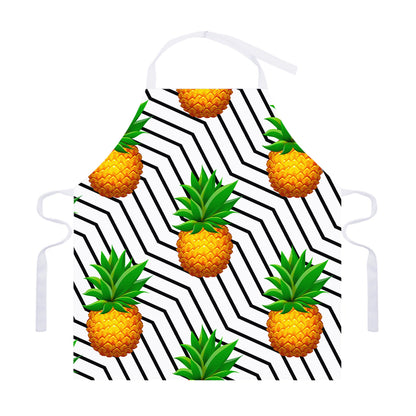 Black Geometric Pineapple Pattern Print Adjustable Apron