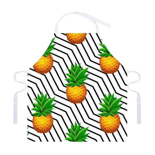 Black Geometric Pineapple Pattern Print Adjustable Apron