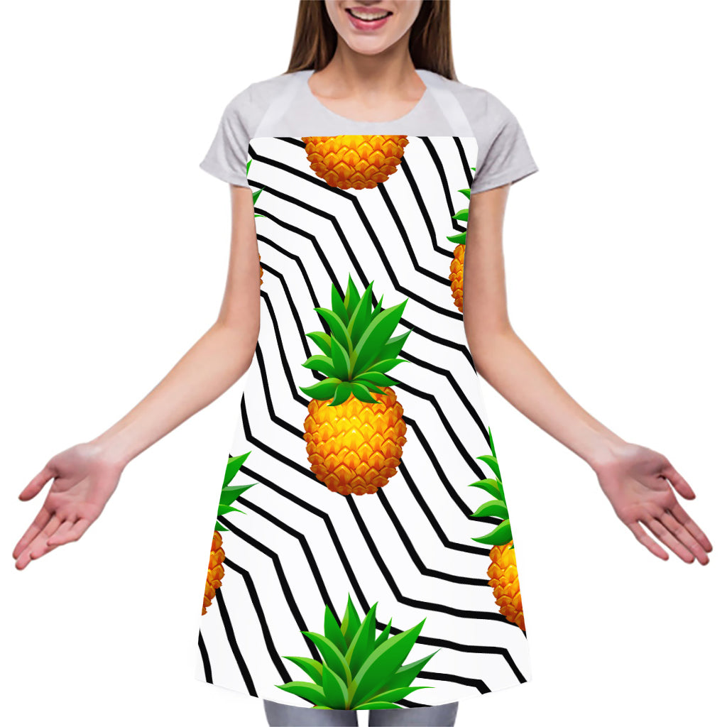 Black Geometric Pineapple Pattern Print Adjustable Apron