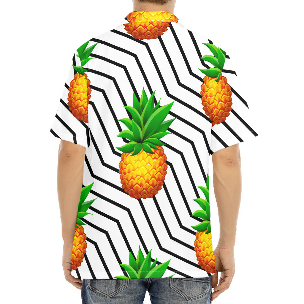 Black Geometric Pineapple Pattern Print Aloha Shirt