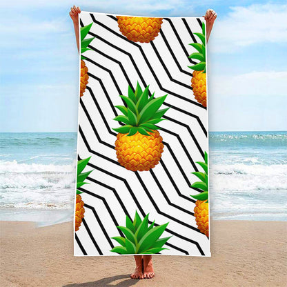 Black Geometric Pineapple Pattern Print Beach Towel